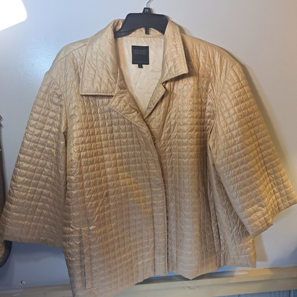 HILARY RADLEY Tan Gold Quilted Full Zip Coat Jacket Womens 3X Pockets Collared